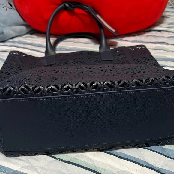 TORY BURCH EUC Dark Blue Perforated Tote - Picture 7 of 10
